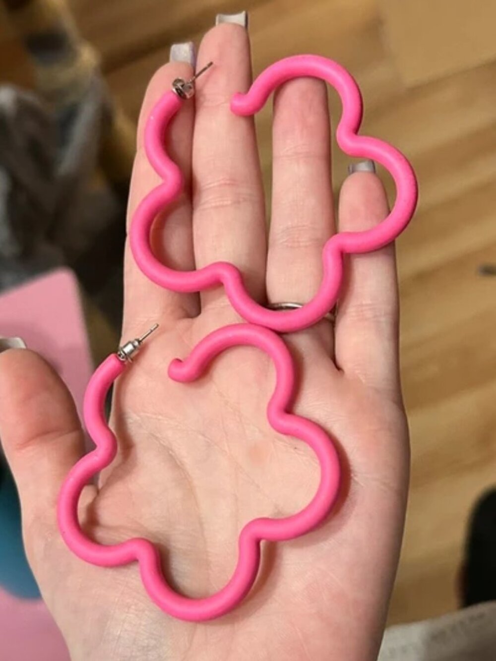Bright Hot Pink Open Flower Outline Hoop Earrings Matte Retro 70s Y2K
